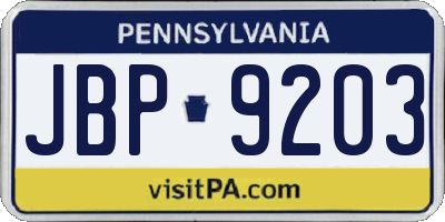 PA license plate JBP9203