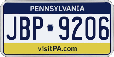 PA license plate JBP9206