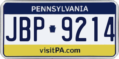 PA license plate JBP9214