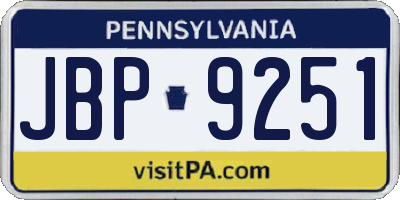 PA license plate JBP9251