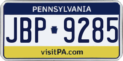 PA license plate JBP9285