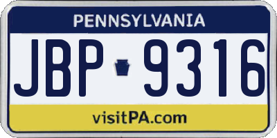 PA license plate JBP9316