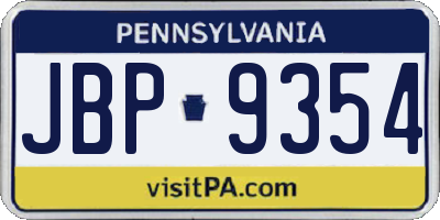 PA license plate JBP9354
