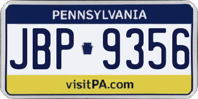 PA license plate JBP9356