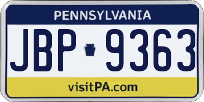 PA license plate JBP9363