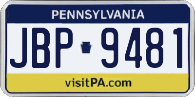 PA license plate JBP9481