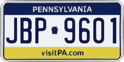 PA license plate JBP9601