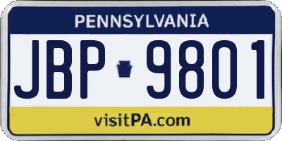 PA license plate JBP9801