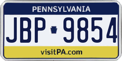 PA license plate JBP9854