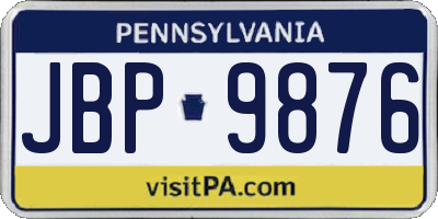 PA license plate JBP9876