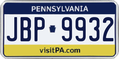 PA license plate JBP9932