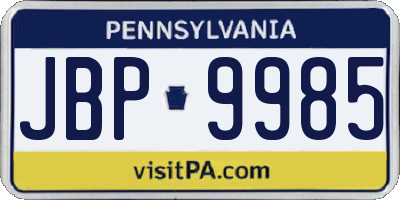 PA license plate JBP9985