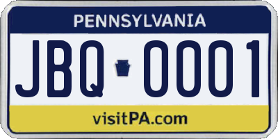PA license plate JBQ0001