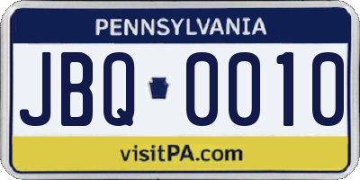 PA license plate JBQ0010