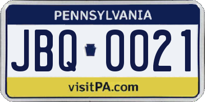 PA license plate JBQ0021