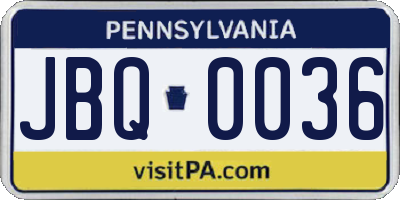 PA license plate JBQ0036