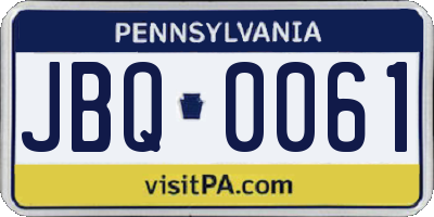 PA license plate JBQ0061