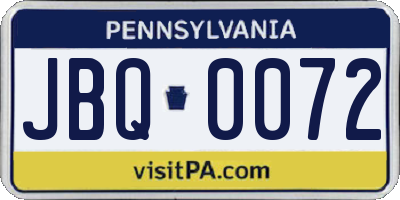 PA license plate JBQ0072