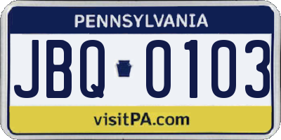 PA license plate JBQ0103