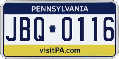 PA license plate JBQ0116
