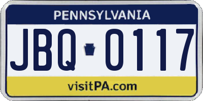 PA license plate JBQ0117