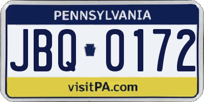 PA license plate JBQ0172