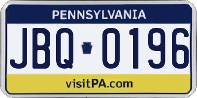 PA license plate JBQ0196