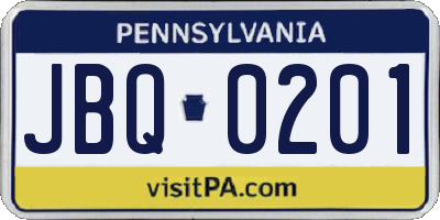 PA license plate JBQ0201