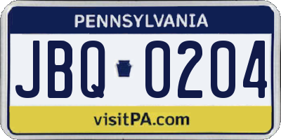 PA license plate JBQ0204