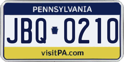 PA license plate JBQ0210