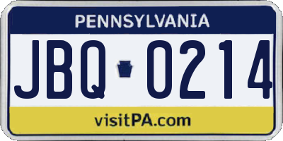 PA license plate JBQ0214