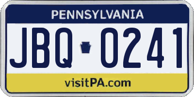 PA license plate JBQ0241
