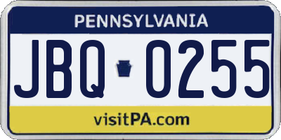 PA license plate JBQ0255