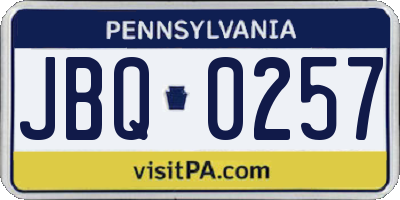 PA license plate JBQ0257