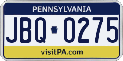 PA license plate JBQ0275