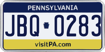 PA license plate JBQ0283