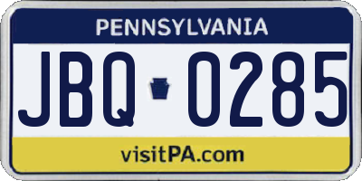 PA license plate JBQ0285