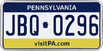 PA license plate JBQ0296