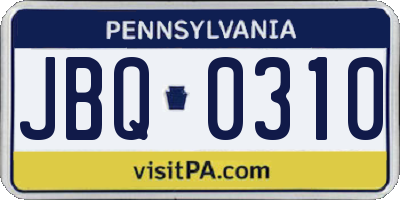 PA license plate JBQ0310