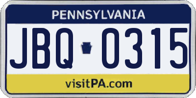 PA license plate JBQ0315