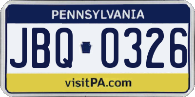 PA license plate JBQ0326