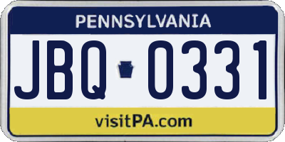 PA license plate JBQ0331