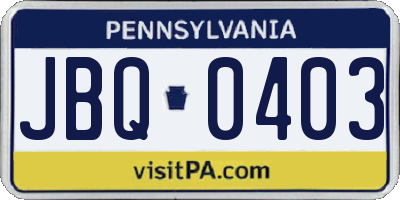 PA license plate JBQ0403