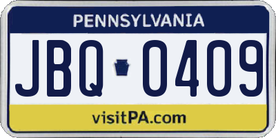 PA license plate JBQ0409