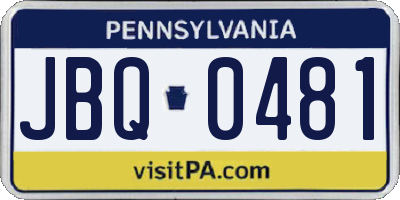 PA license plate JBQ0481