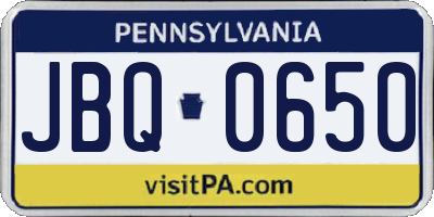 PA license plate JBQ0650