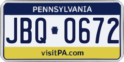 PA license plate JBQ0672