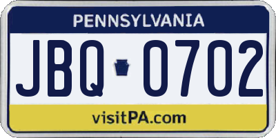 PA license plate JBQ0702