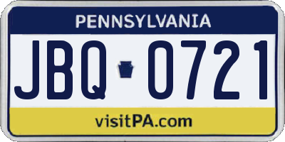 PA license plate JBQ0721