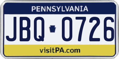 PA license plate JBQ0726
